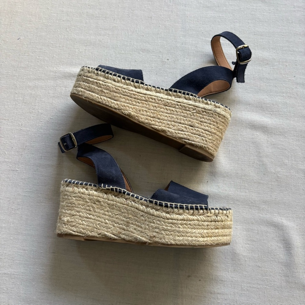 Neiman Marcus Blue Suede Espadrille Wedge Sandals Women’s 40 - Picture 10 of 11